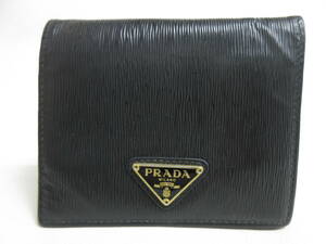 12594◆【SALE】PRADA プラダ VITELLO MOVE ヴィッテロ ムーヴ ブラック 二つ折り MADE IN ITALY 中古 USED