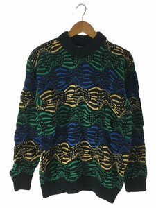 COOGI◆オーストラリア製/3Dニット ハイネックニット/セーター(厚手)/M/ウール/BLK/総柄