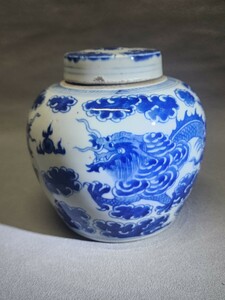 時代物 陶磁器 景徳鎮製 染付茶入文房具 青花 花瓶 花入 煎茶道具 中国古玩 中国唐物 