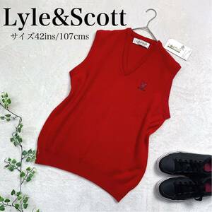 【未使用品！】ライルアンドスコット(LYLE & SCOTT)ウール100％ Ｖネック ニットベスト サイズ42ins　Lサイズ相当　レッド 赤