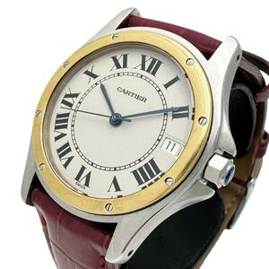 CARTIER/カルティエ サントスクーガーLM W20036R3 K18/SS 腕時計 ステンレス/レザー/イエローゴールド 自動巻き アイボリー メンズ