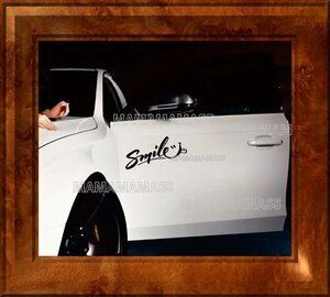 ステッカーNo.185 PC 車 デカール SMILE フロント デカール 大きい ボンネット カスタム　ホワイト車用　黒文字