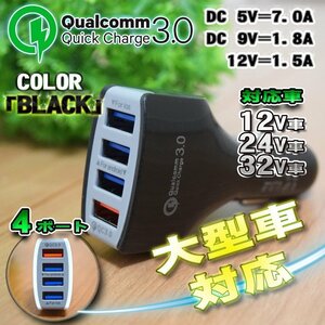 【ブラック】32V車 対応 Quick Charge 3.0 USB シガーソケット ｘ１個