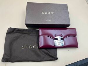 【未使用保管品】グッチ GUCCI 二つ折り長財布 ワインレッド 331740-2091 小物 レザー レディース シルバー金具 ヴィンテージ 