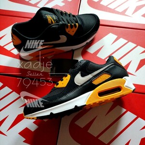 新品 正規品 NIKE ナイキ AIR MAX 90 エアマックス 90 黒 ブラック ユニバーシティ ゴールド 白 25.5cm US7.5 箱付き