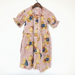 #snc ベビーピンクハウス BABY PINKHOUSE ワンピース L ピンク ベージュ 青 くま 半袖 リボン ピコフリル キッズ [906112]