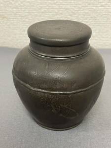 【希少】間村自造 古錫 茶壺 煎茶道具 茶入 四君子文　時代骨董 