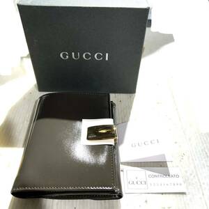 【未使用】GUCCI グッチ エナメル 二つ折り財布 財布 保管品 (B4888)