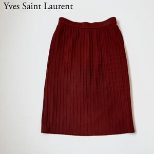 美品 Yves Saint Laurent イヴサンローラン 膝丈スカート ウエストゴム　ストレッチ タイトスカート 11 マルーン　赤茶色　レディース