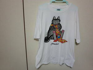 週末 １度洗濯⑬ビンテージ●白色 Mサイズ クリバンキャット ネクタイ　Tシャツ 猫 ネコ ハワイ crazy shirts クレイジーシャツ 服 シャツ