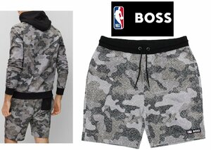 3万新品◆L◆ボス BOSS×NBAコラボ CHICAGO BULLS カモフラージュプリント スウェットハーフパンツ 灰黒『Slam_Camo_NBA』1円