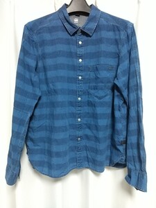 G-STAR RAW ドットボーダー 長袖シャツ Ｍサイズ 青 ブルー 紺 ネイビー ジースターロゥ インポートブランド 中古 古着 SHIRT USED