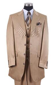 2915)ZOOT SUITS ズートスーツ ベージュ 茶系 38L32W 新品 ストライプ 縦縞 ステージ 衣装 冠婚葬祭