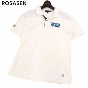 ROSASEN ロサーセン 春夏 ボタニカル ロゴ刺繍★ 半袖 鹿の子 ポロシャツ Sz.M　メンズ 白 ゴルフ　I4T02087_6#A