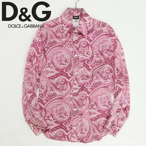 ◆D&G ドルチェ＆ガッバーナ シルク100％ 総柄 長袖 ドレス シャツ 30/44