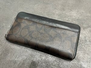 β人気【COACH コーチ シグネチャー ラウンドファスナー ジップ 長財布 メンズ ブラウン×ブラック】ON00239