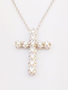 定価20万　Ponte Vecchio　ポンテヴェキオ クロス　D0.50ct ダイヤモンド ネックレス K18ホワイトゴールド レディース 4.8g