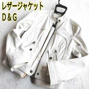 正規品　D&G　本革　レザージャケット　シングル　ライダース　42 　ホワイト　白 DOLCE＆GABBANA ロゴ　WHITE　ドルチェアンドガッバーナ
