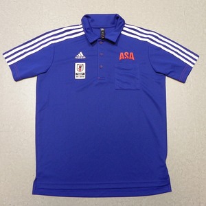 ☆良品☆JFA☆サッカー 日本代表☆adidas☆アディダス☆ASA☆朝日新聞☆半袖 ポロシャツ☆サイズM☆青 ブルー★h