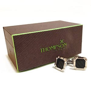 【tsc29】新品　THOMPSON トンプソン　カフス　カフリンクス　シルバー×ブラックカーボン　黒