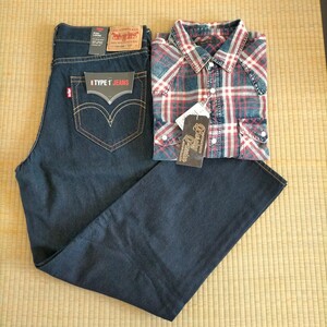 リーバイス　Levis TYPE1 JEANS STAYLOOSE 未使用品 ３６インチとチェックのシャツ 未使用品 ＬＬサイズのセット