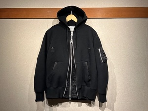 ♪送料無料★sacai★名作★ドッキング レイヤード パーカー★Sponge Sweat Layered Zip Parka★MA-1★再構築★22-02729M★黒 × 黒★1(S)♪