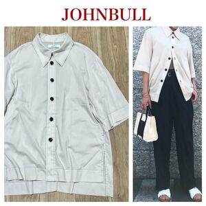 ★送料360円★JOHNBULL ジョンブル 春夏 オーバーサイズシャツ 定価18,700円 オフホワイト 半袖 メンズ ビッグシルエット サイズF R-6268