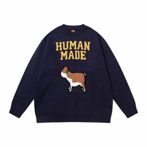 HUMAN MADE ヒューマンメイド COTTON KNIT SWEATSHIRT Navy セーター ニット 上着 長袖 中古 L TN 1