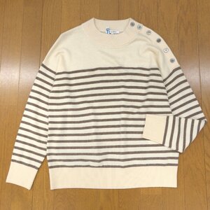 23区 ニジュウサンク 上質 カシミヤブレンド モックネック ウール ニット セーター 44(2XL) ボーダー 3L ゆったり 大きい 長袖 カシミア