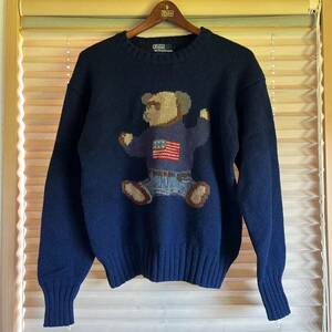 激レア POLO RALPH LAUREN sitting polo bear sweater ポロベア ウール セーター rrl country sport 1992 1993 stadium p wing snow beach