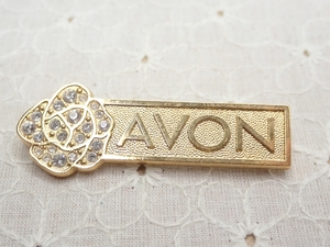 L585　ヴィンテージ ブローチ ゴールドカラー ミニサイズ AVON エイボン クリアカラー ラインストーン Vintage brooch