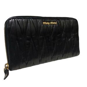 1円 ■美品■ miumiu ミュウミュウ マテラッセ レザー 財布 ウォレット 小銭入れ 札入れ レディース ブラック系 