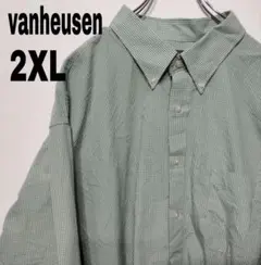 usa古着 vanheusen 長袖シャツ　2XL グリーン　チェック