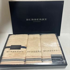 未使用保管品 バーバリー BURBERRY フェイスタオル 2枚ウォッシュタオル 計3枚セット 日用品 タオル バス用品 フェイスタオル 箱 