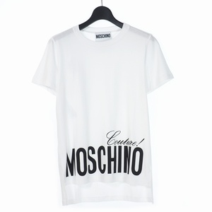 未使用品 モスキーノ MOSCHINO ロゴ プリント アシンメトリ Tシャツ カットソー 半袖 40 ホワイト 白 A0703 レディース