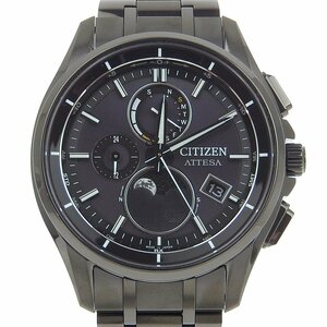 ■1円 ～ 中古 参定17.0万円■ CITIZEN シチズン ■ アテッサ BY1006-62E ■ エコドライブ ムーンフェイズ 電波 チタン ブラック 黒 メンズ