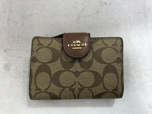 【COACH】コーチ　シグネチャー　二つ折り財布　ベージュブラウン　レザー　SY02-FRK