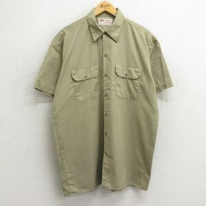 XL/古着 ディッキーズ Dickies 半袖 ワーク シャツ メンズ 00s ロング丈 ベージュ カーキ 24may17 中古 トップス