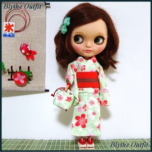 ♪Blythe＊ブライスアウトフィット♪浴衣（ペパーミント）セット・下駄付き！