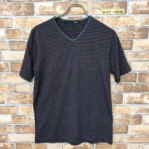 mossimo モッシモ メンズ ボーダー Vネック 半袖Tシャツ L グレー赤