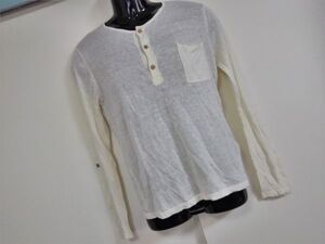 kkyj1582 ■ ZARA MAN ■ ザラ ニット トップス 長袖 ヘンリーネック アイボリー 白 コットンリネン S