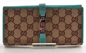 GUCCI グッチ GGキャンバス ジャッキー 長財布 ロングウォレット レザー 革 ブラウン 茶色 ベージュ ライトブルー 水色 正規品 7A57347