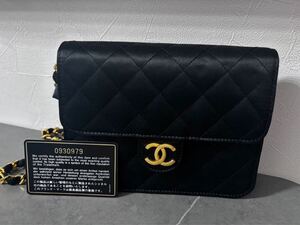 シャネル CHANEL チェーンショルダー ショルダーバッグ マトラッセ サテン フランス製 黒 肩掛け スナップボタン ChainShoulder レディース