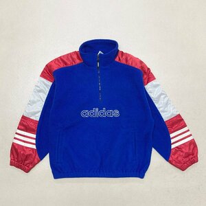 ●90s adidas アディダス フリースジャケット プルオーバー ハーフジップ デサント社 ヴィンテージ ブルー サイズM-L レディース 0.55kg●