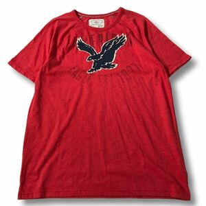 《良品◎》AMERICAN EAGLE アメリカンイーグル★ビッグロゴデザイン*半袖Tシャツ*カットソー*レッド*サイズM(MS3240)◆S60