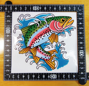 ニジマス ステッカー 13×12(cm) Rainbow06　　[●匿名配送●レインボートラウト 毛針 釣り 魚]