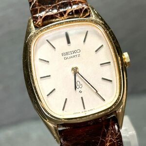 1970年代製 美品 SEIKO セイコー QUARTZ クオーツ 4130-5160 腕時計 アナログ ゴールド ヴィンテージ 諏訪精工舎 レザー 新品電池交換済み