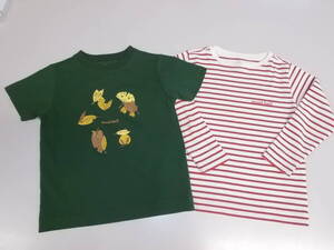 e1049◆mont-bell KIDS Tシャツ(長袖)2枚セット◆サイズ100 キッズ 子供 モンベル Tシャツ 長袖 ボーダー 送料360円　6H