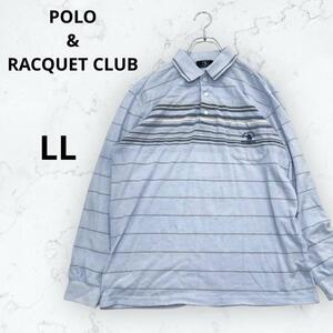 ＊POLO&RACQUET CLUB＊長袖ポロシャツ ロゴ 水色 LL ボーダー メンズ