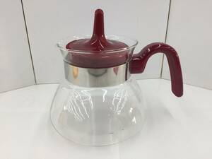 お買得!!未使用保管品!!PYREX/パイレックス ティーポット・タップル 直火用 820cc ワインレッド 箱・取説付 オールドパイレックス 日本製